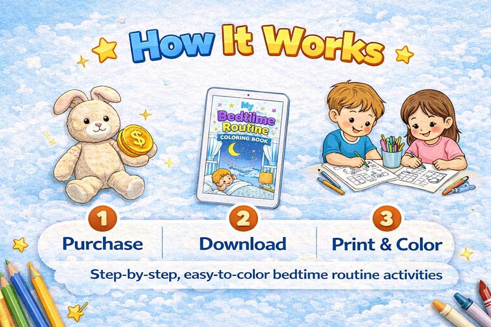 Bedtime Routine Coloring Book for Kids Ages 2-5 (PDF Download) - Etsy