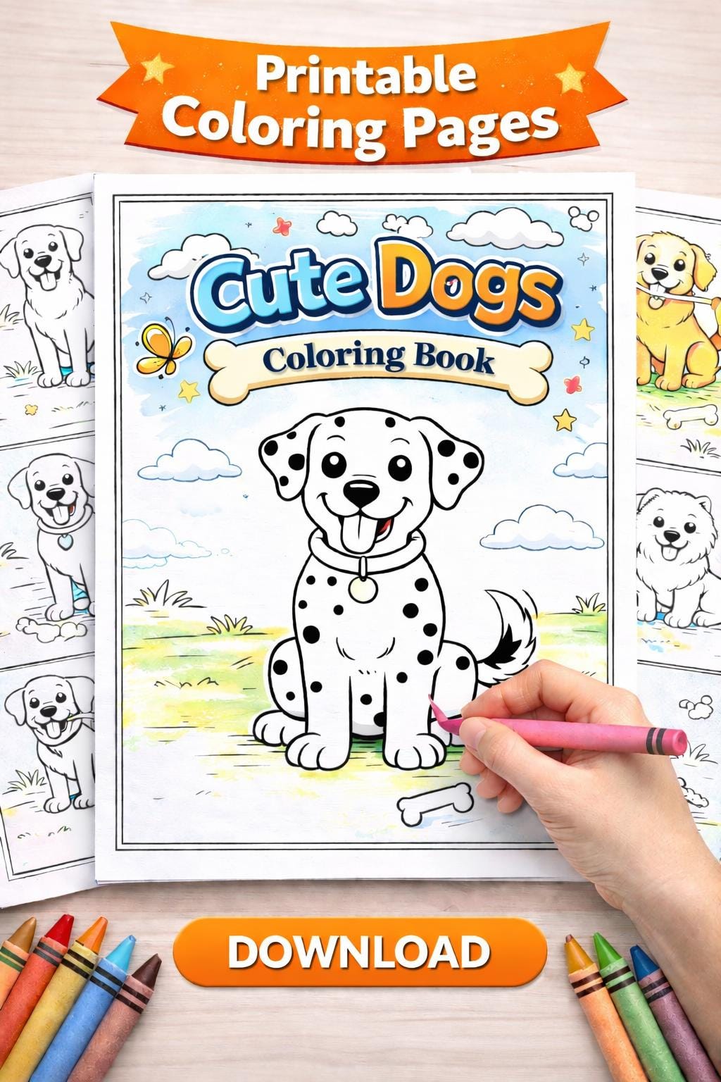 Printable Dog Coloring Book, Puppy Pages, Kids Activity Book (PDF ...