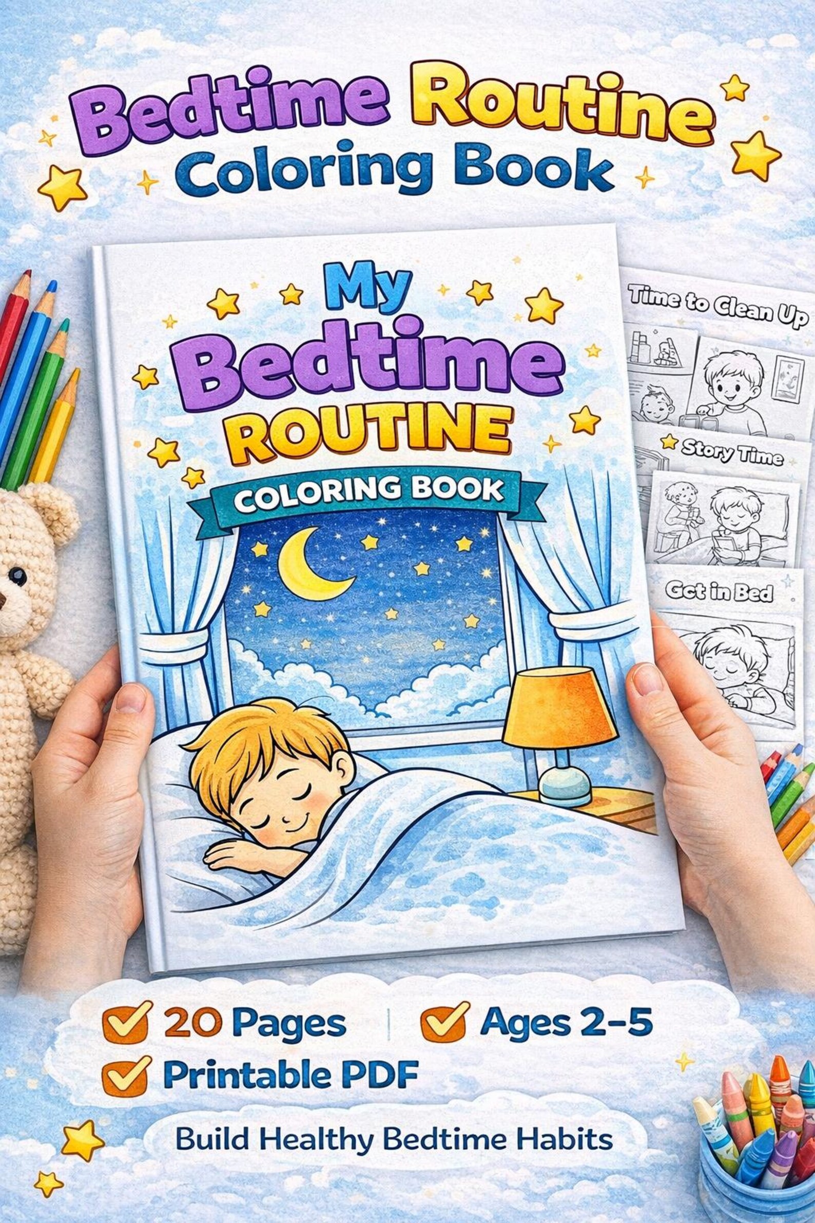Bedtime Routine Coloring Book for Kids Ages 2-5 (PDF Download) - Etsy