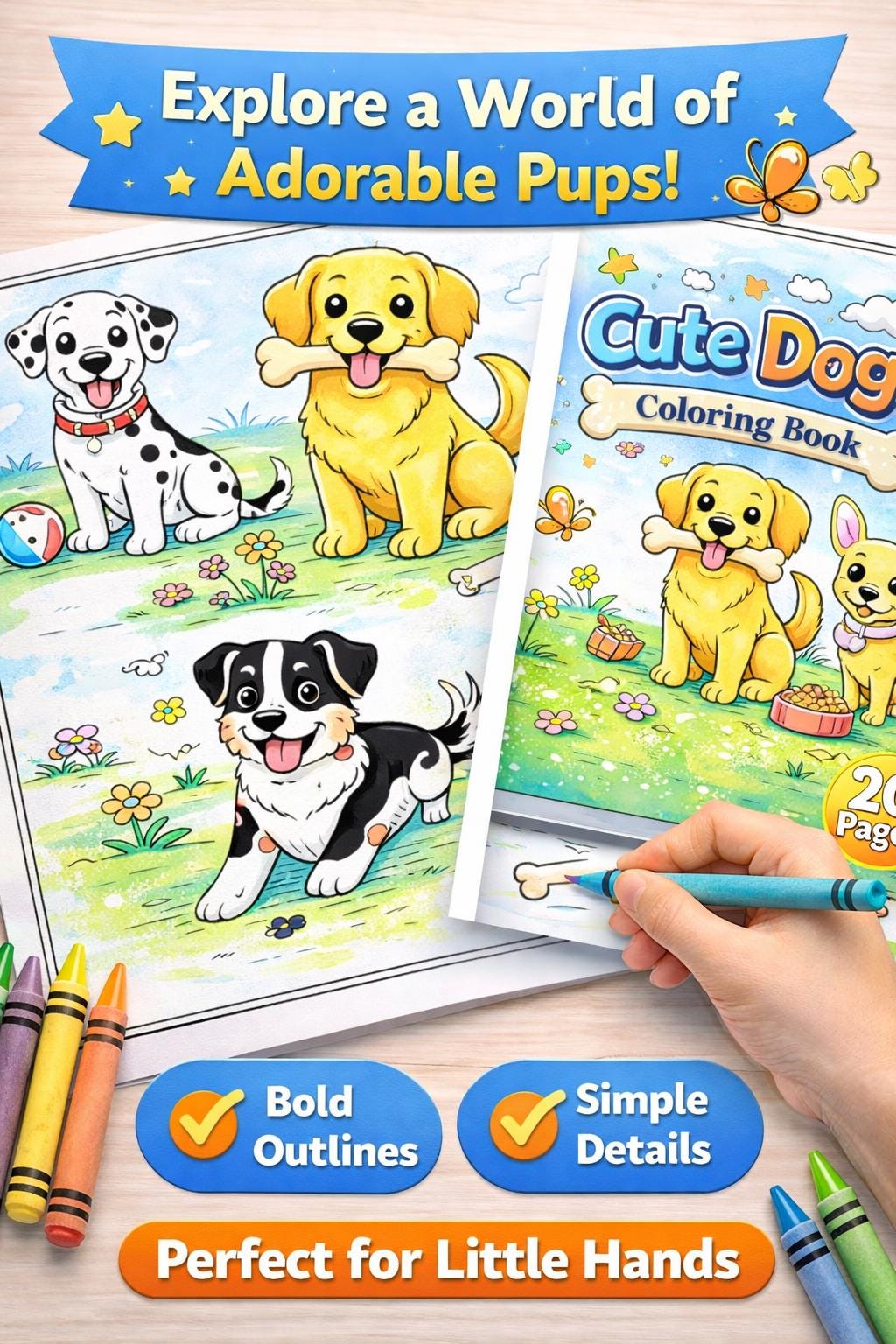 Printable Dog Coloring Book, Puppy Pages, Kids Activity Book (PDF ...