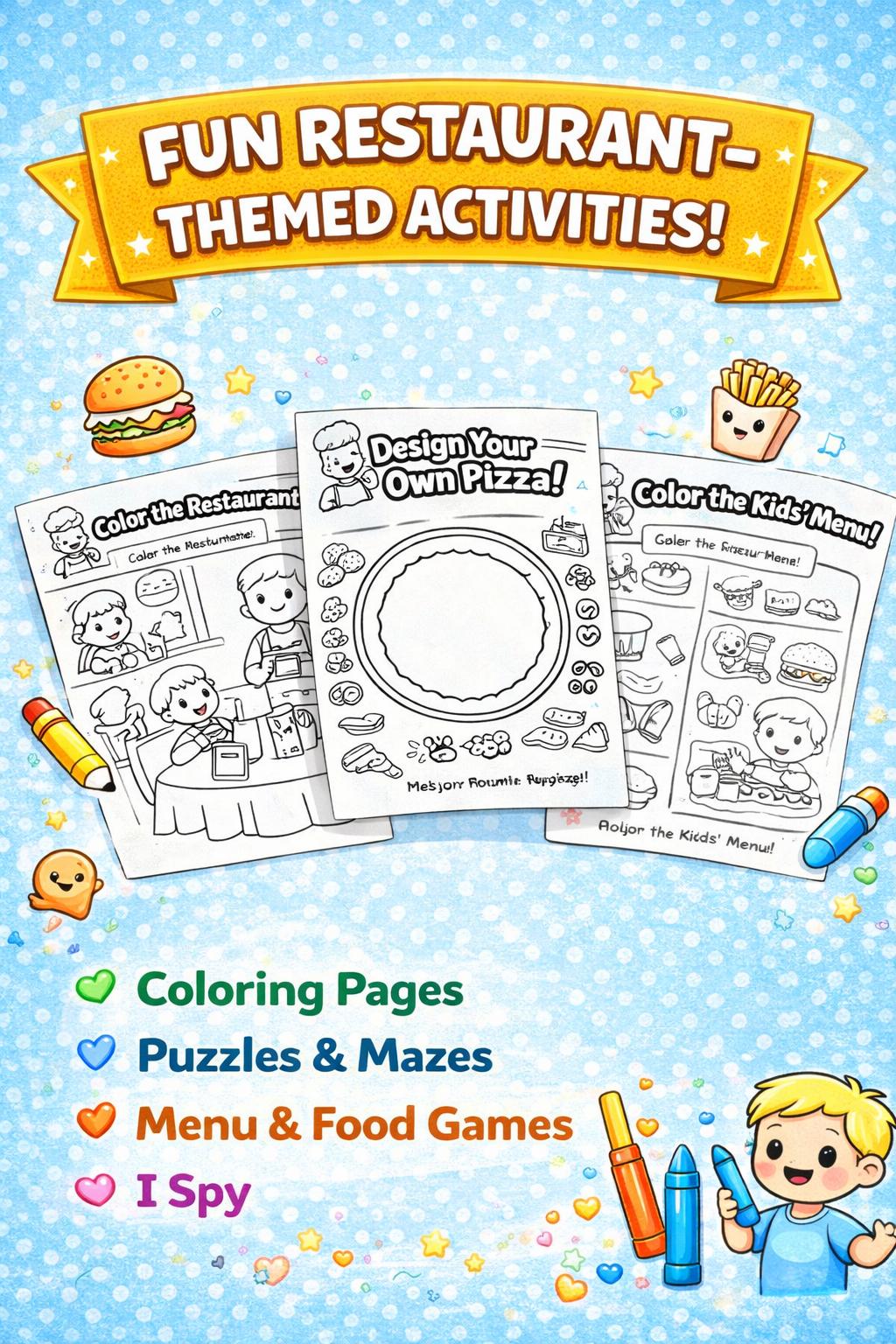 Restaurant Activity Pack for Kids | Coloring Pages, Mazes, Games ...