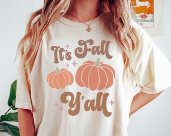 Fall Retro Vintage Comfort Colors® Shirt, Fall T-Shirt, It's Fall Yall, Pumpkin Vibes Aesthetic Tee Halloween Thanksgiving Shirt Funny Cute