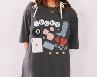 Lucky You 8 Ball Comfort Colors® T-shirt Magic Beads Graphic T-shirt Trendy Esthetic Luck Pool Cadeau voor haar Oversized T-shirt Vintage