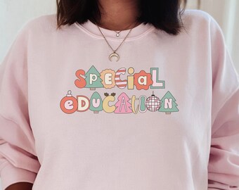 Teacher Christmas Sweatshirt Retro Special Education Teacher Holiday Apparel Teacher Team Sweatshirts Retro XMas Crewneck Gift for her
