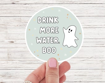 Cute Little Ghost Water Bottle Sticker Pastel Aesthetic Hydration Reminder Drink More Water Sticker Water Bottle Vinyl Stickers