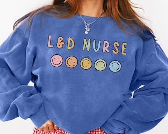 Labor and Delivery Comfort Colors® Sweatshirt L&D Nurse Crewneck L and D Rn Sweater Gift for Labor Nurse Minimal OB Nurse Sweatshirt