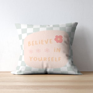 Classroom Decor Retro Groovy Pillow Believe in Yourself Classroom Decor Pillow 14x14 inches Kids Positivity Teacher Gift Library