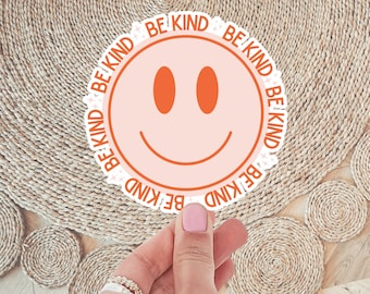 Be Kind Sticker met Smile, Be Kind, Positiviteit Sticker, Leraar Gift, Clear Vinyl Sticker, Sticker voor Waterfles, Laptop Sticker