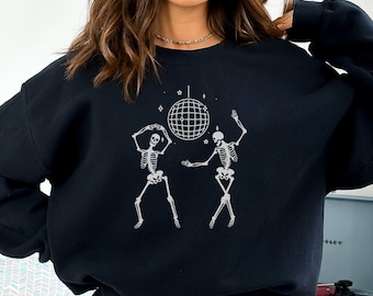 Dancing Skeleton Disco Ball Shirt, Halloween Party Dancing Skeleton Sweatshirt Dancing Skeleton Crewneck, Skeleton Retro Halloween Aesthetic
