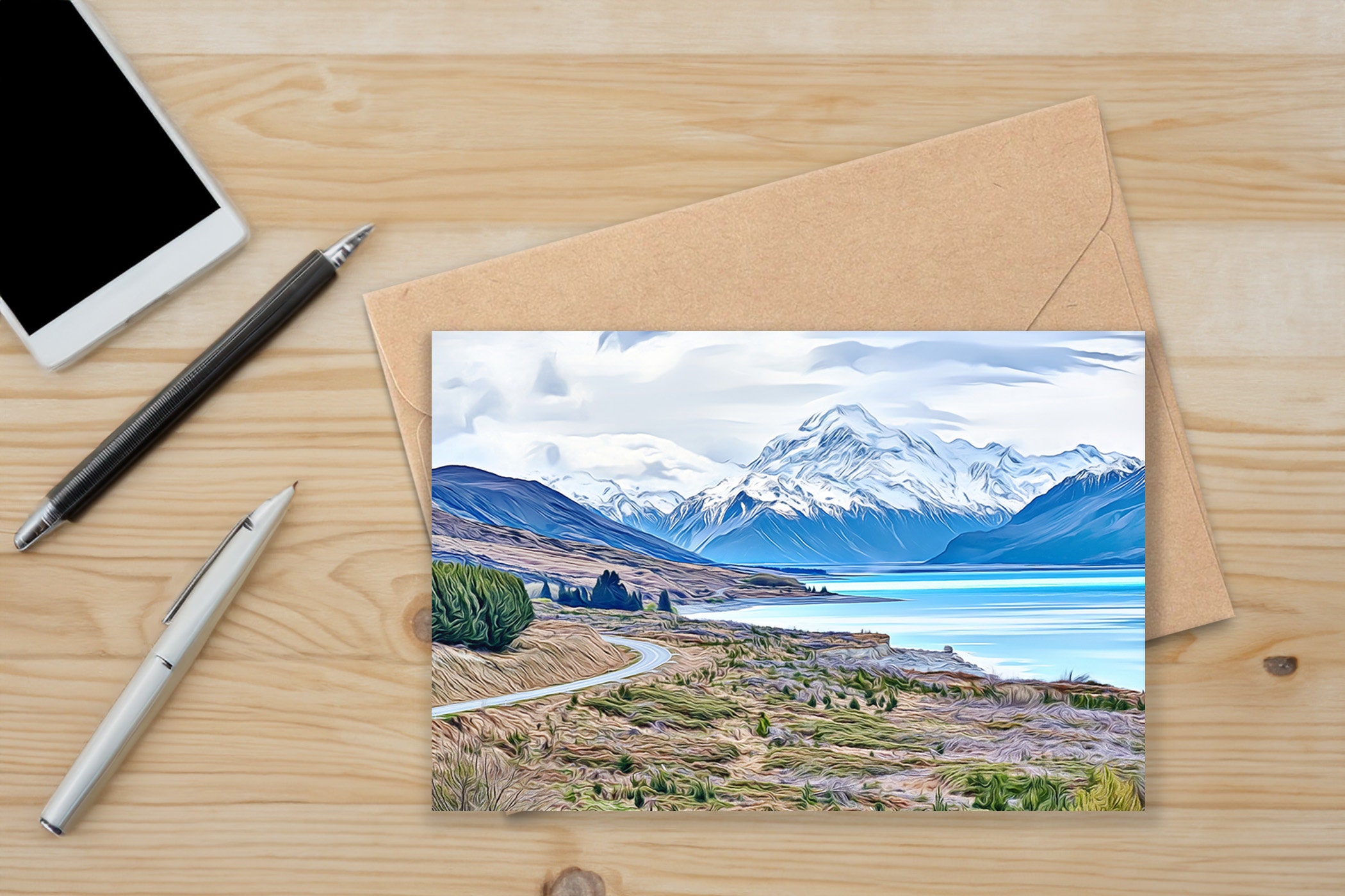 New Zealand birthday card | A5 Greeting Card | Blank Card | Art greeting card | New Zealand Mountain