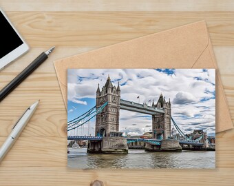Tarjeta del Tower Bridge de Londres / Papelería de recuerdo de Londres / Tarjeta de felicitación en blanco / Tarjeta en blanco de la ciudad / Monumento icónico de Londres / Fotografía de viajes