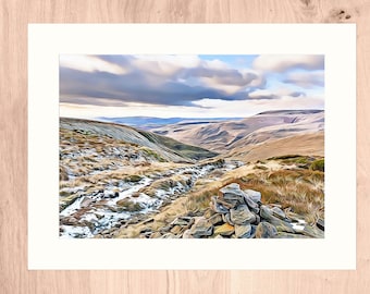Peak District Art Print | England Countryside painting | UK Landscape painting | Dramatic Peak District UK Print