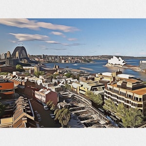 Impresión de bellas artes del puerto de Sídney / Arte mural australiano / Tapiz de Sídney / Impresión de paisaje urbano australiano