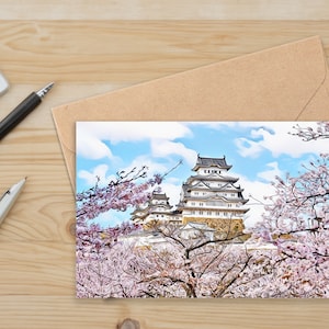 A5 Japan Card | Spring Flowers with Castle Greeting Card | Blank Card | Himeji | Japanese landmark | Cherry Blossoms | Sakura