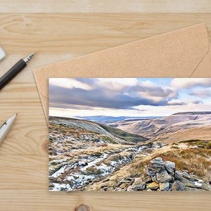 A5-kort med Peak District | Tomt gratulationskort med dramatiskt landskap | Engelsk landsbygd | Brittiska Peak District | Födelsedagskort | Derbyshire Moors