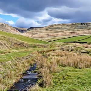 UK Piekdistrict | Engels platteland | Wild Engeland landelijke scène | Moorland | Dramatische wolken | Muurdoek | Woondecoratie | Kantoor kunst