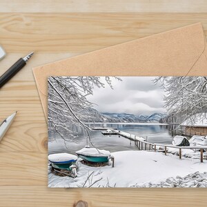 Carte de Noël originale inhabituelle | Carte de style artistique unique vierge | Carte de vœux paysage enneigé | Montagnes d'Autriche | Carte d’art originale |