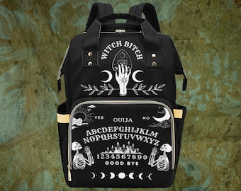 Gothic Wickeltasche/Wickeltasche | Skelett Rucksack | Goth Babypartygeschenk | Gothic Rucksack | Hexe Mond Rucksack | Dark Academia Rucksack