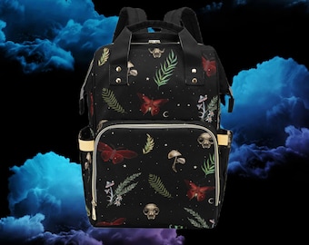 Gothic Wickeltasche/Wickeltasche | Himmlische Motte Rucksack | Goth Babypartygeschenk | Gothic Rucksack | Hexe Rucksack | Dark Academia Rucksack