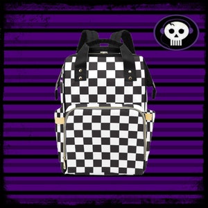 Goth Diaper Bag Backpack | Checkered Backpack | Goth Baby Shower Gift | Gothic Backpack | Emo Backpack | Dark Academia Backpack