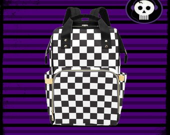 Mochila de bolsa de pañales gótica / Mochila a cuadros / Regalo de baby shower gótica / Mochila gótica / Mochila Emo / Mochila Academia Oscura
