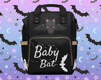 Goth Diaper Bag Backpack Celestial Bats Cute Witchy Baby Shower Gift Insulated Travel Bottle Cooler Gothic Moms Dads New Parents Newborns