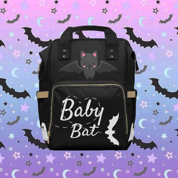 Goth Diaper Bag Backpack Celestial Bats Cute Witchy Baby Shower Gift Insulated Travel Bottle Cooler Gothic Moms Dads New Parents Newborns