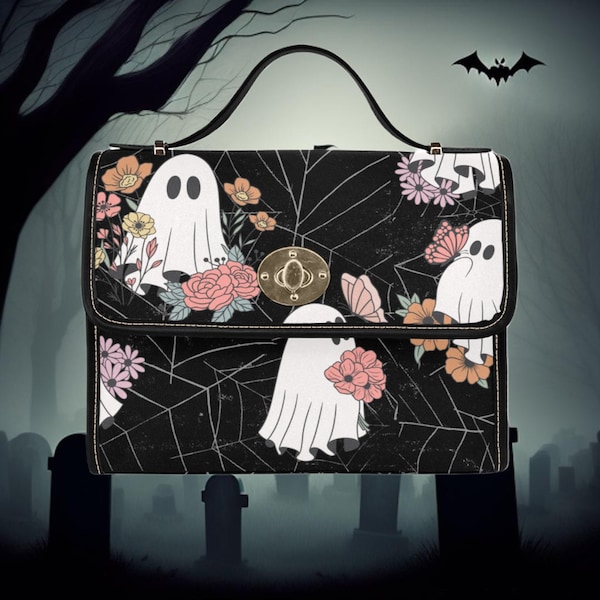 Joli sac à bandoulière gothique fantôme, Sac à bandoulière effrayant, Sac à main de style gothique, Mode pour Halloween, Porte-monnaie noir, Porte-monnaie végétalien