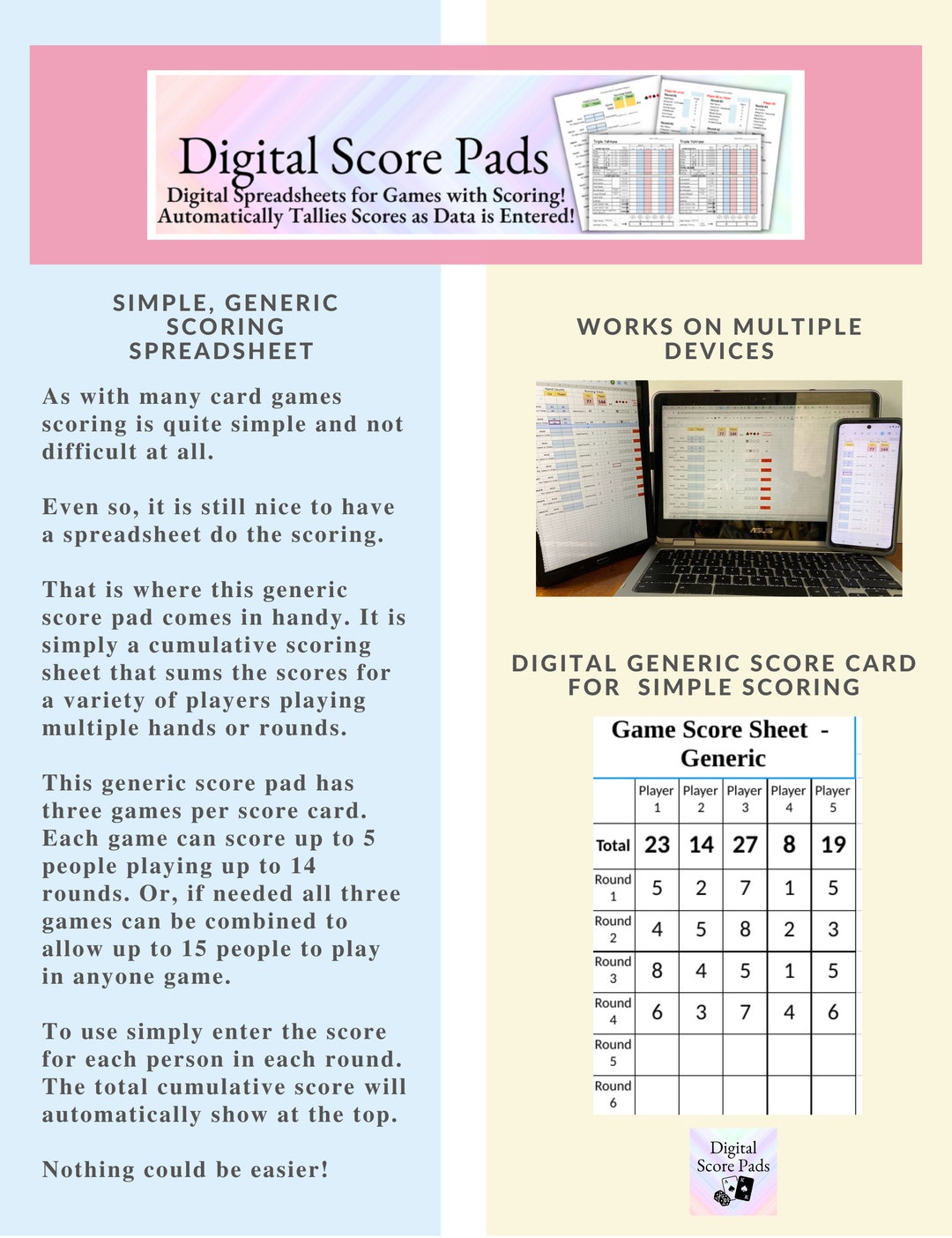 Digital Score Pads Sheets Cards. Dice Game. Digital Etsy