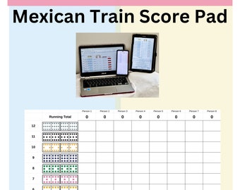 Digitale scoreblokken, bladen, kaarten Mexicaanse trein. Dominospel. Digitale spreadsheet berekent automatisch de score. Game-avond voor het hele gezin