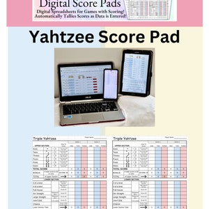 Yahtzee Digital Score Pads, Sheets, Cards. Yahtzee Dice Game. Digital Spreadsheet Automatically Calculates Score. Family Game Night