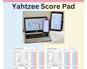 Yahtzee digitale scoreblokken, bladen, kaarten. Yahtzee-dobbelspel. Digitale spreadsheet berekent automatisch de score. Game-avond voor het hele gezin
