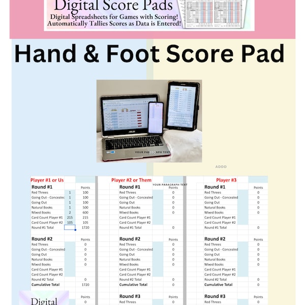 Hand Knee and Foot Card Game Score Sheet Etsy