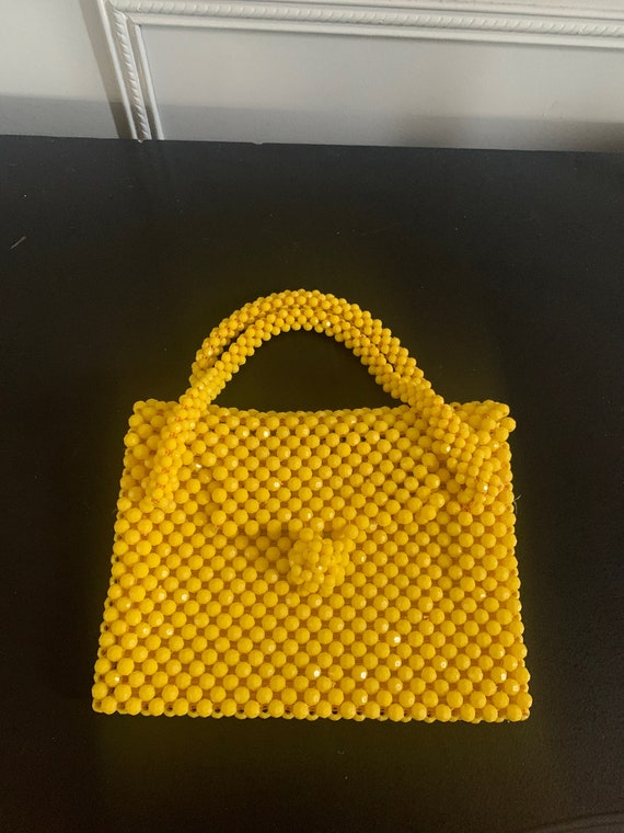 sac à main jaune perlé année 1960, sac à main, sac