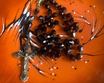Catholic rosary with 59 black crystal stones, spiritual, Easter and communion gift