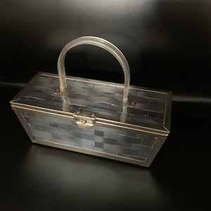 Monedero de metal vintage de los años 50 con mango Lucite