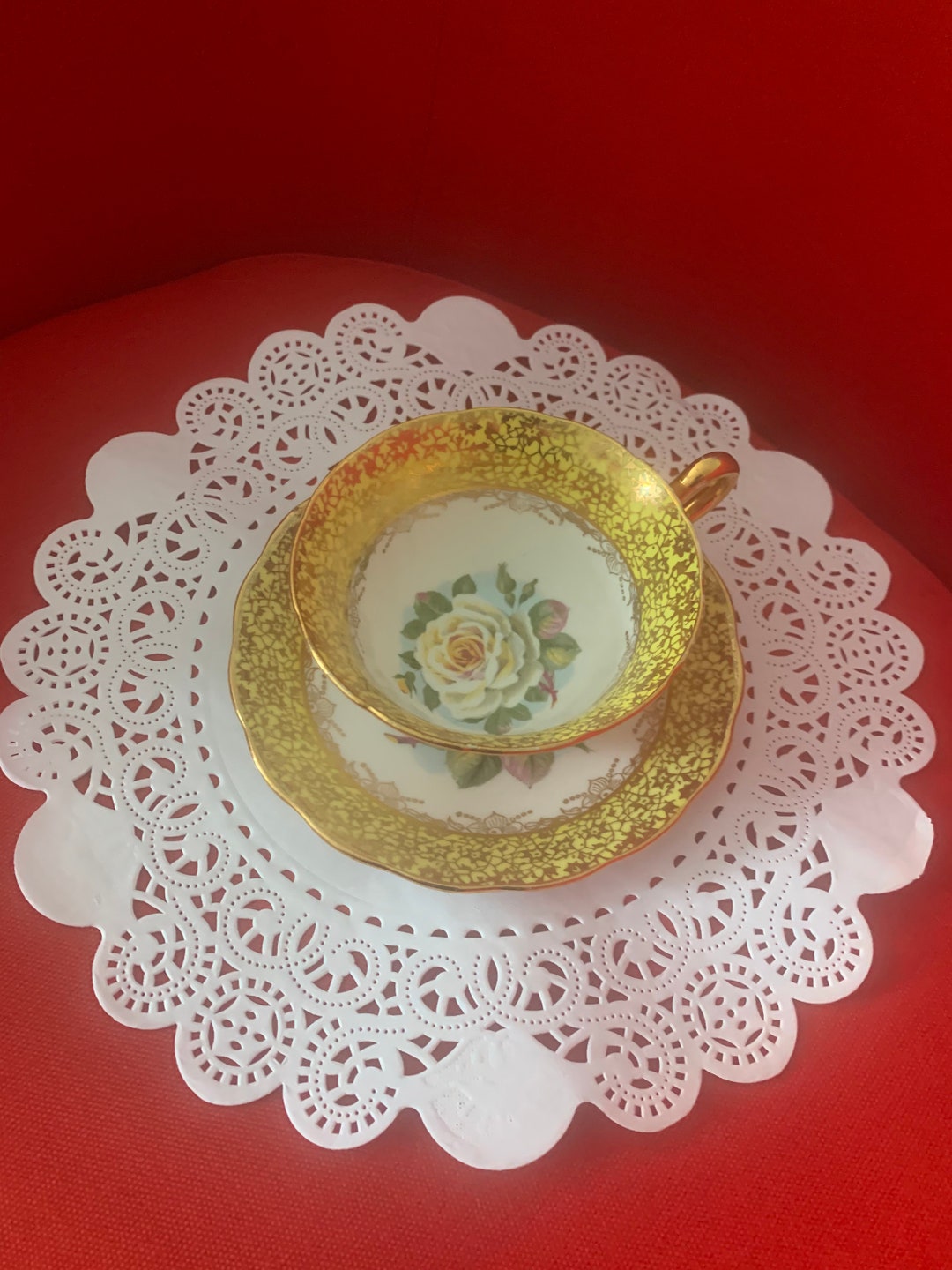 Regency Yellow and Gold Cup and Saucer Large Yellow Rose Etsy