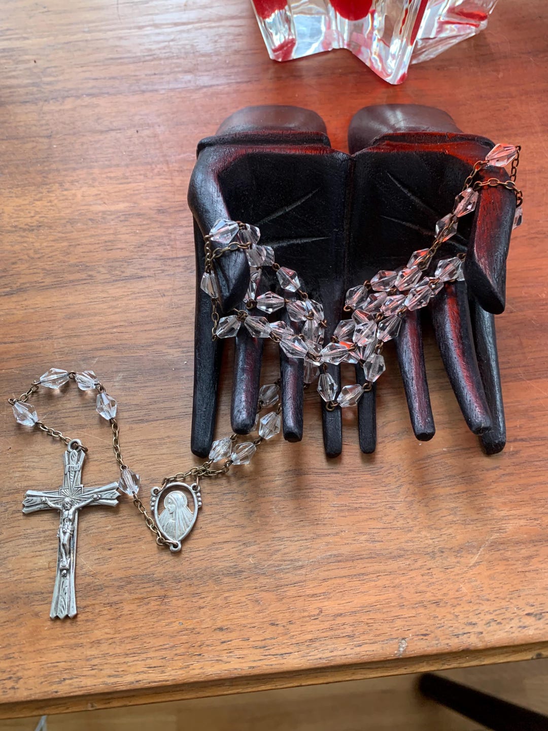 Vintage Sterling Silver Catholic Sacred Heart Rosary With Crystal Beads ...