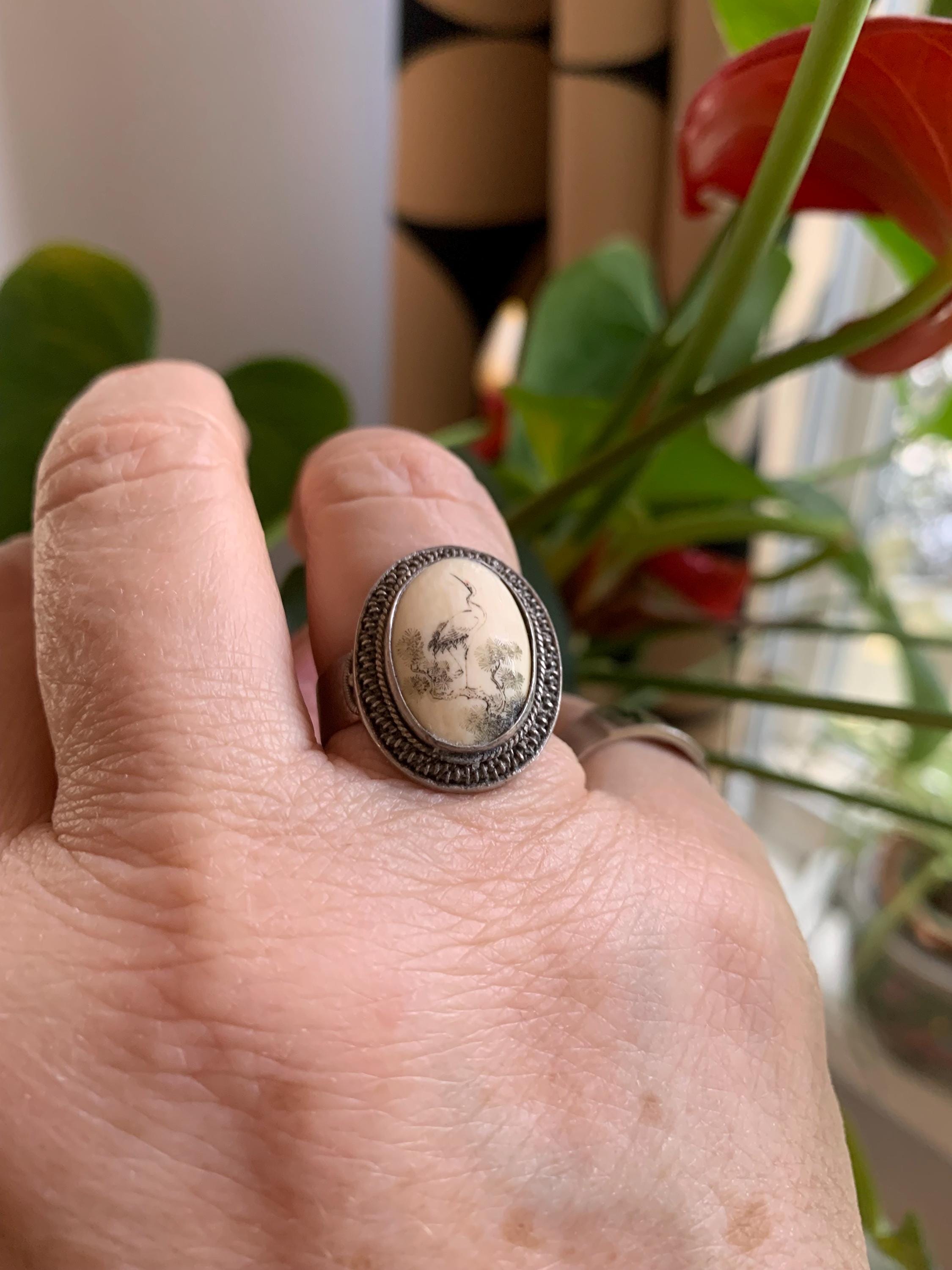Bague Ancienne Sertie Pierres Naturelles - Argent Massif 925 - Taille 48.5 - Péridot & Améthyste - Occasion Très Bon état