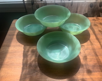 Vintage Fire King Jane Ray Jadeite Berry Bowls Set of 4 Small Berry Bowls Rare Mint Green