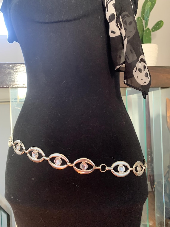 Vintage Adjustable Silver Color Rhinestone Chain Link Belt  display picture 1