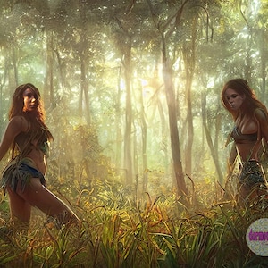 Primitive, Post Apocalyptic,Jungle Women, AI Art,Digital Download, Printable