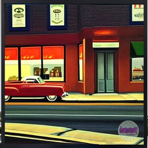 50s car art, retro car wall art, classic car art, nostalgic department store scene, digital download, ai art ,printable
