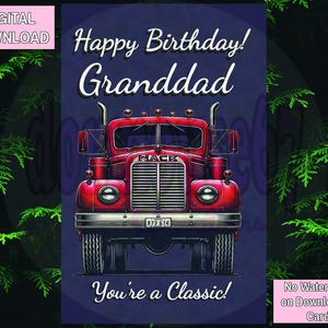 Geburtstagskarte Lastwagen,50er Jahre Geburtstagskarte,Retro 50er Geburtstags Lastwagen Geburtstagskarte,Vintage Truck,|Digitaler Download 13 x 18 cm|Download|Für Opa