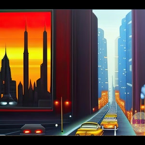 Retro Futurism art, Futuristic Wall art, Sci Fi wall art, art deco, digital download, ai art, printable