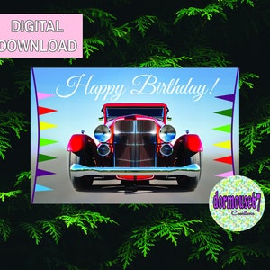 carte d’anniversaire de voiture vintage, carte de voiture vintage, carte pour grand-père, carte pour papa, carte de voiture classique, salutation de voiture vintage, imprimable, téléchargement numérique