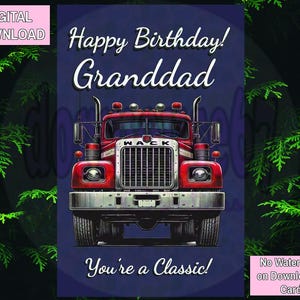 Carte d'anniversaire de camion,Anniversaire de camion classique,Camion rétro des années 1970,Carte de camion rétro,Camion vintage,|Téléchargement numérique 5 x 7 pouces|Télécharger|Pour grand-père