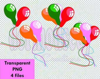 Balloons Clipart, Balloons Bunch, Balloons PNG - 4 transparent PNG files -Instant Download