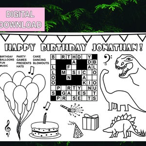 Dinosaur Coloring Page, Dinosaur Games, Dinosaur Party Birthday, Dinosaur Printables, Dinosaur Activites, Dinosaur Party Placemat