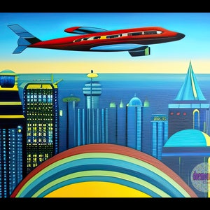 Futurismo retrò, aeroplano , Arte della parete futuristica, Retro Sci Fi,Arte della parete Sci Fi, art deco,arte dell&#39;aereo jet retrò,download digitale,arte ai,stampabile